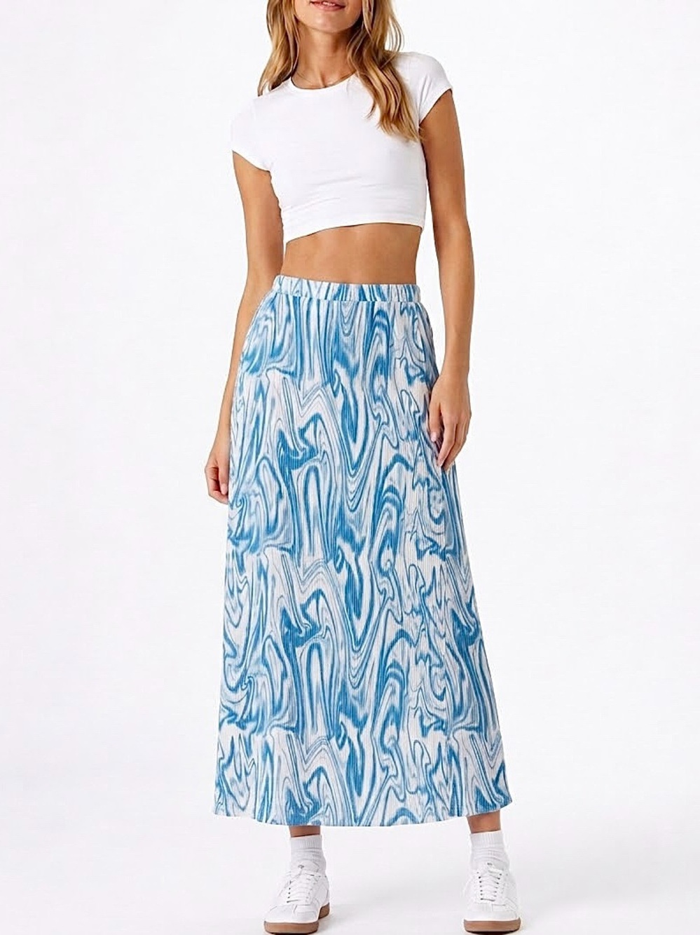 CIDER Blue White Marble Swirl Print
Plissé Maxi Skirt - Size Medium NWT